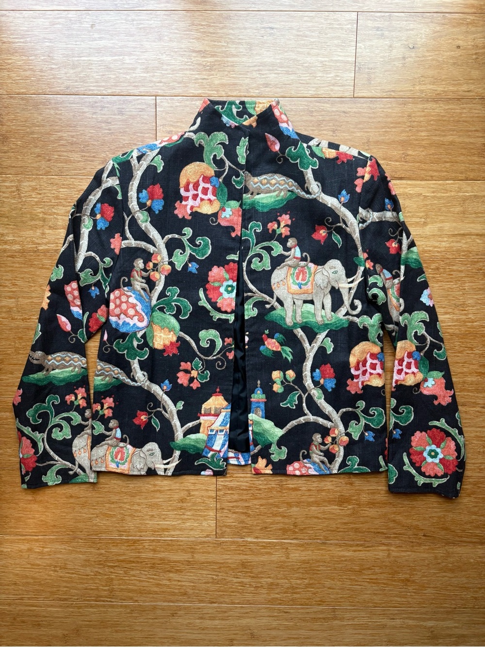 Painted Pony Black Floral & Elephant Print Jacket Sz PS